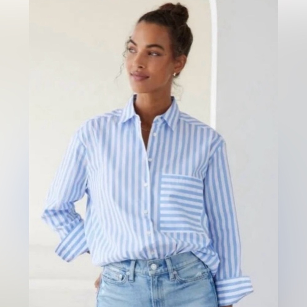 AYR The Deep End Shirt in Blue & White Stripe. NWOT. Small
